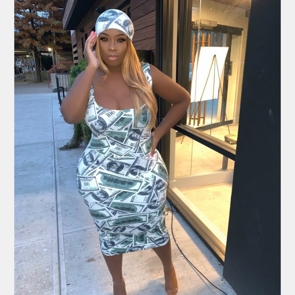 money print dress $100 bills